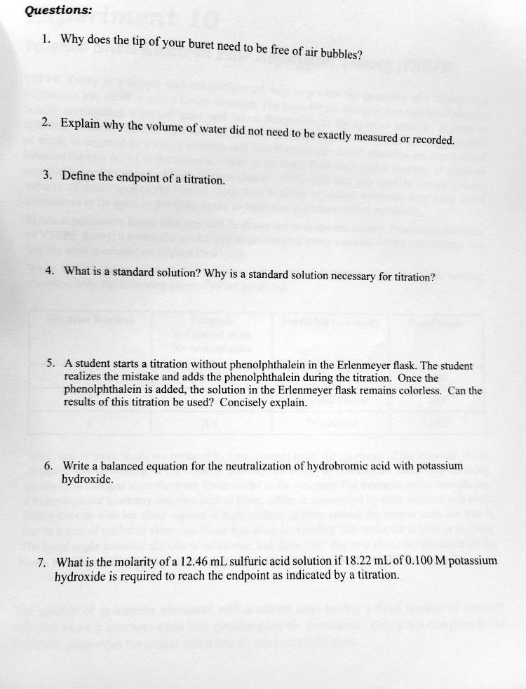 SOLVED Questions Why does the tip of your buret need to be free of