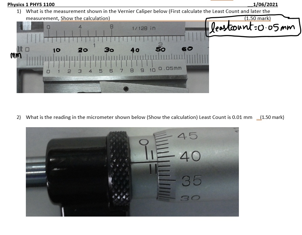 SOLVED Physics PHYS 1100 1[06/2021 What is the measurement shown in