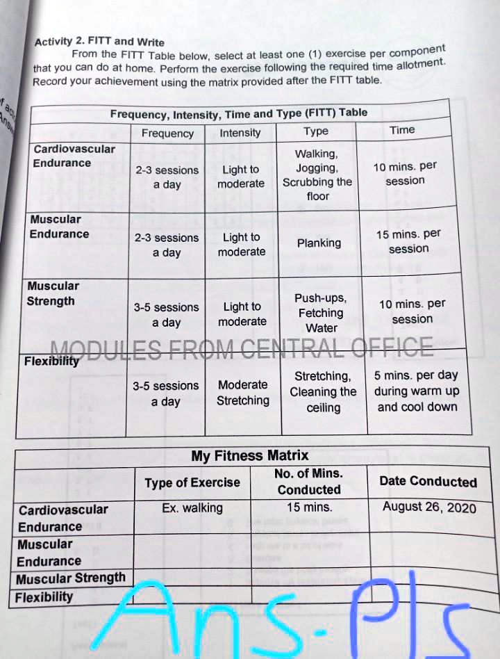 Activity 2 table aerobic exercise plan sale