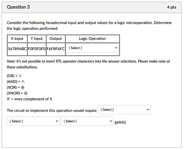Consider the following hexadecimal input and output values for a logic ...