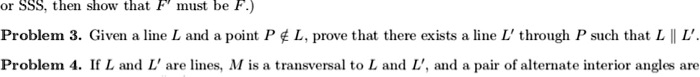 s5s then show thal husl be f problem 3 given line l and point p 4 l prove that there exists line l through such that l l problem 4 if l and l are lines mis transversalto l and l ad pair of 75131
