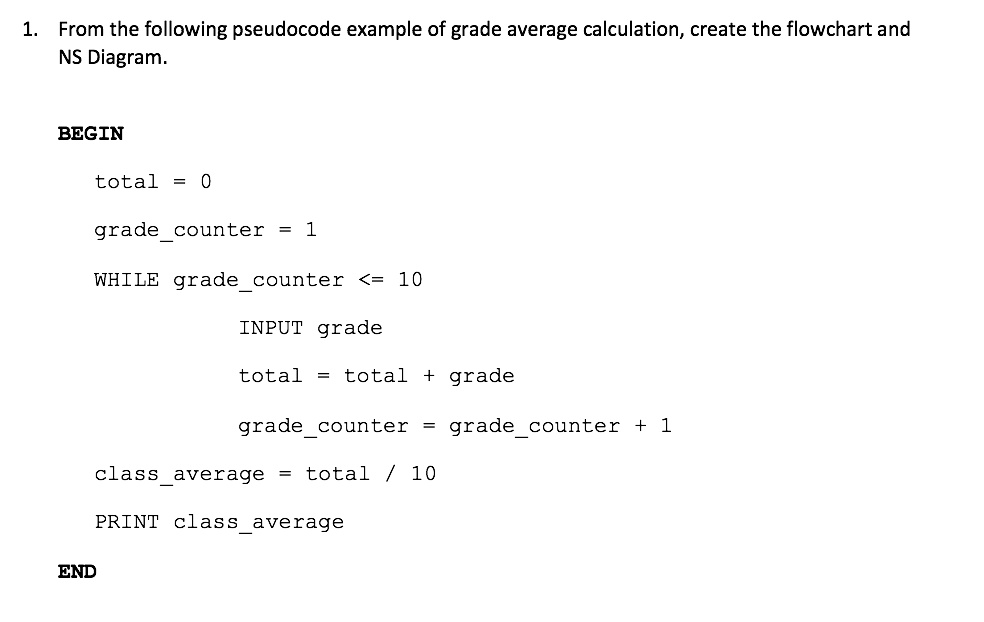 1. From the following pseudocode example of grade average calculation ...