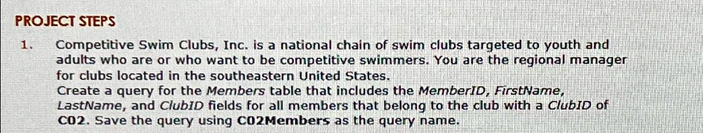 project steps 1 competitive swim clubs inc is a national chain of swim ...