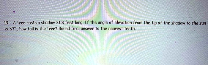 SOLVED: A tree casts shadow 31.8 feet long: If the angle of elevation ...