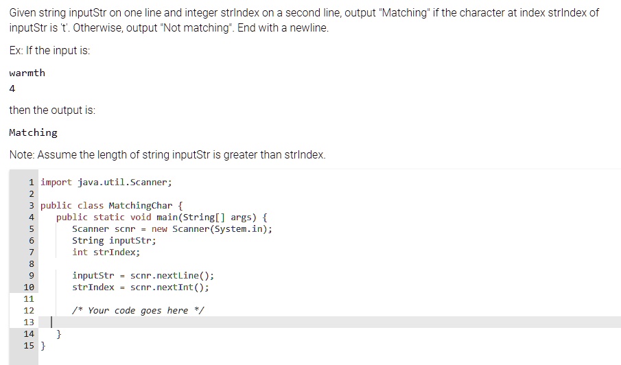 SOLVED Given string inputStr on one line and integer strIndex on a