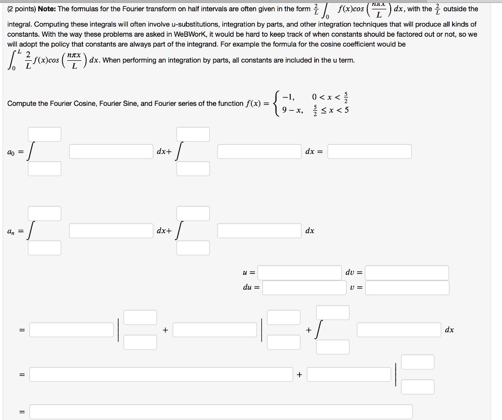 SOLVED Points Note The formulas for the Fourier transform on half