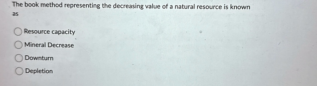 the book method representing the decreasing value of a natural resource is known as resource capacity mineral decrease downturn depletion 50154