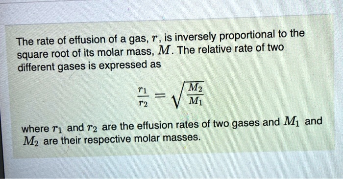 Solved The Rate Of Effusion Of A Gas R Is Inversely Proportional To The Square Root Of Its 9955