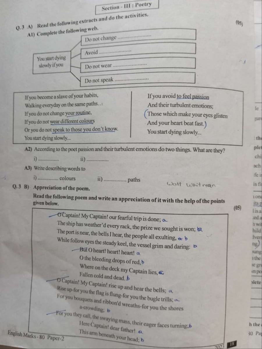 SOLVED: Section - III : Poctry Q. 3 A) Read the following extracts and ...