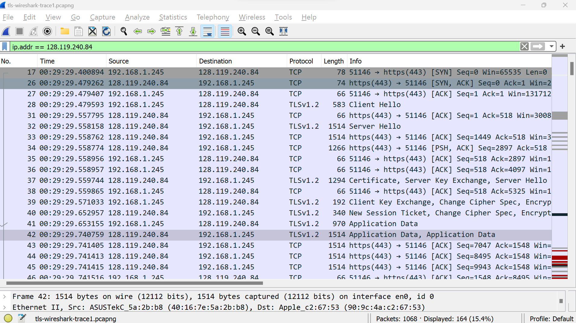 Tls-wireshark-trace1.pcapng File Édit View Go Capture Analyze ...