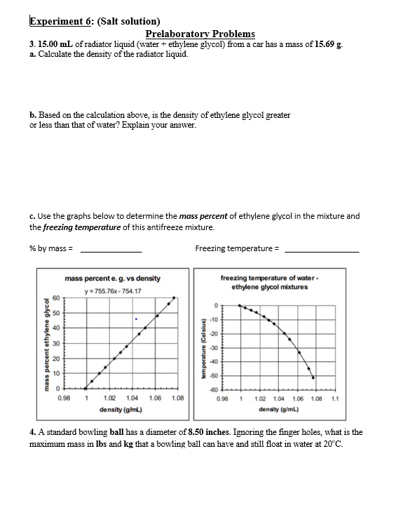 SOLVED Experiment 6 (Salt solution) Prelaboratory Problems 3. 15.00
