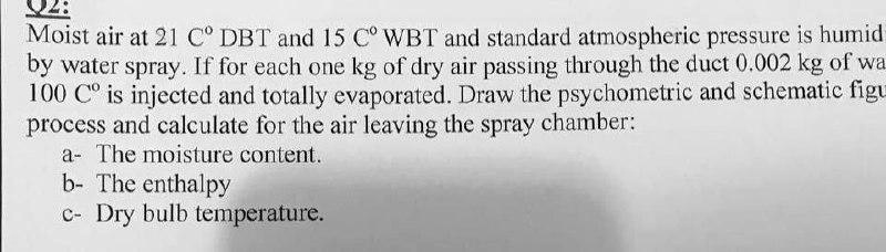 Solved 4 Moist Air At 21Â°c Dbt And 15Â°c Wbt And Standard Atmospheric Pressure Is Humidified 0274