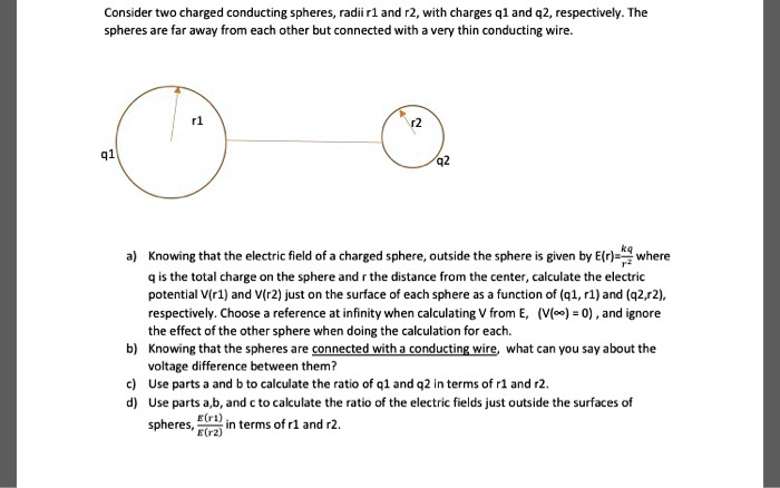 SOLVED: Consider Two Charged Conducting Spheres, Radii R1 And R2, With ...