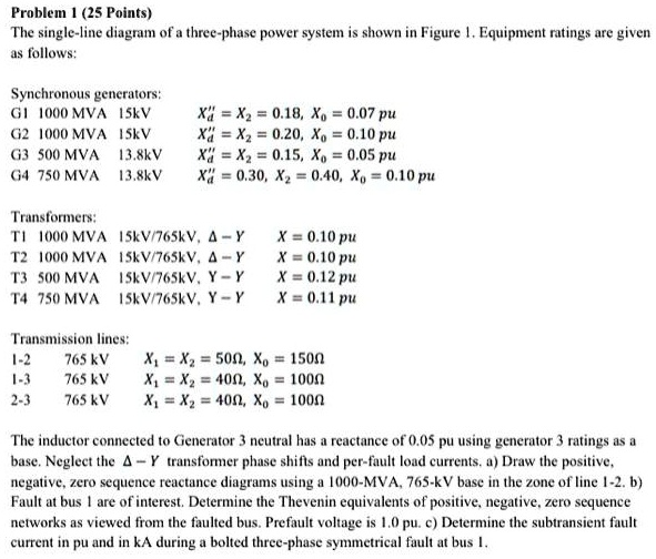 SOLVED: Problem 1(25 Points) The single-line diagram of a three-phase ...