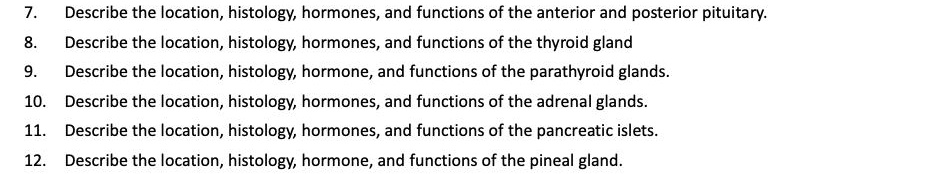 SOLVED: Describe the location, histology, hormones, and functions of ...
