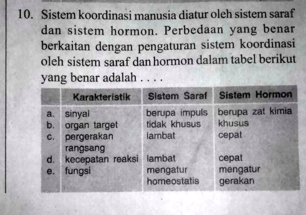 SOLVED: 10. Sistem Koordinasi Manusia Diatur Oleh Sistem Saraf Dan ...