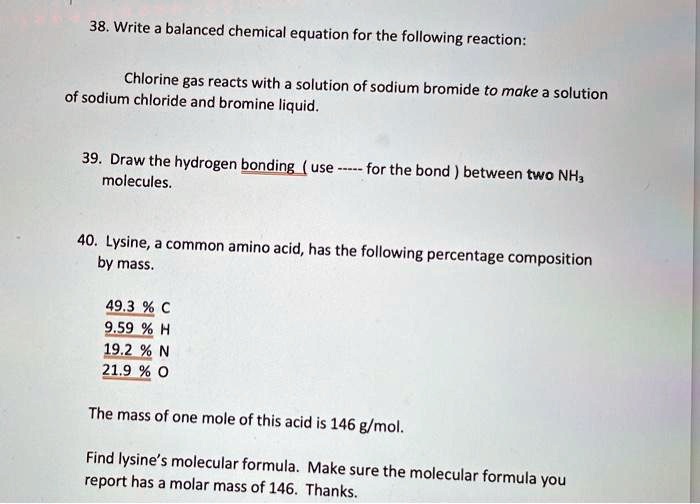 SOLVED 38. Write balanced chemical equation for the following reaction