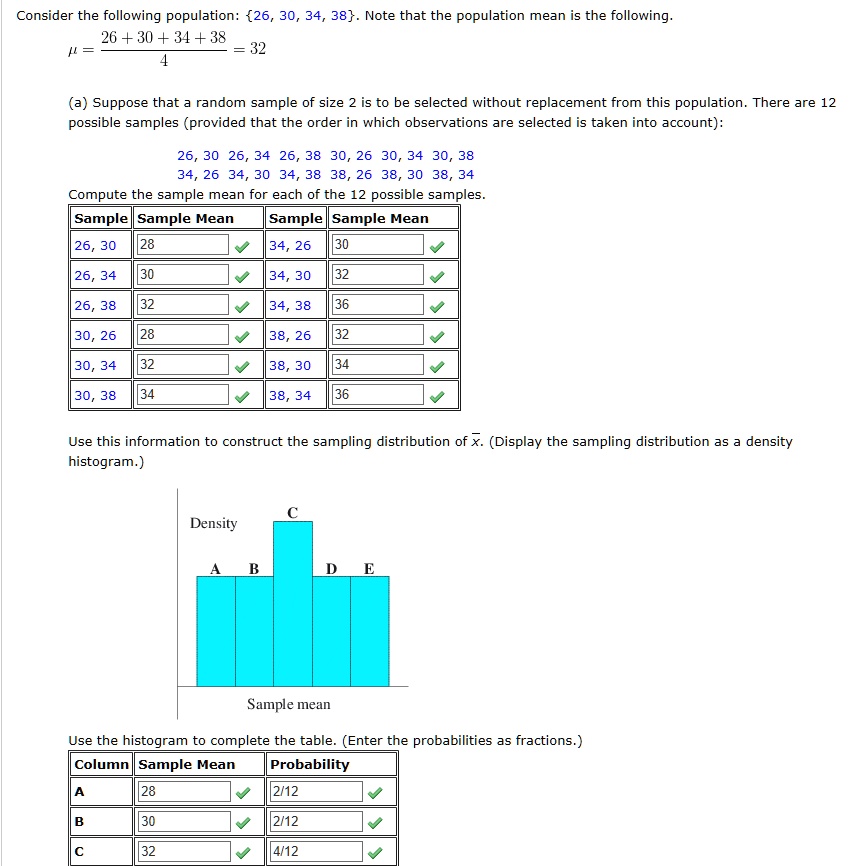 Solved Consider The Following Population 26 30 345 38 Note That The Population Mean Is The Following 26 30 34 38 K 32 Suppose That Random Sample Of