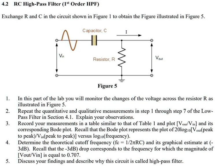 SOLVED: 4.2 RC High-Pass Filter (1st Order HPF) Exchange R and C in the ...