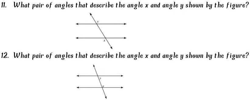 SOLVED: 11. What pair of angles that describe the angle x and angle y ...