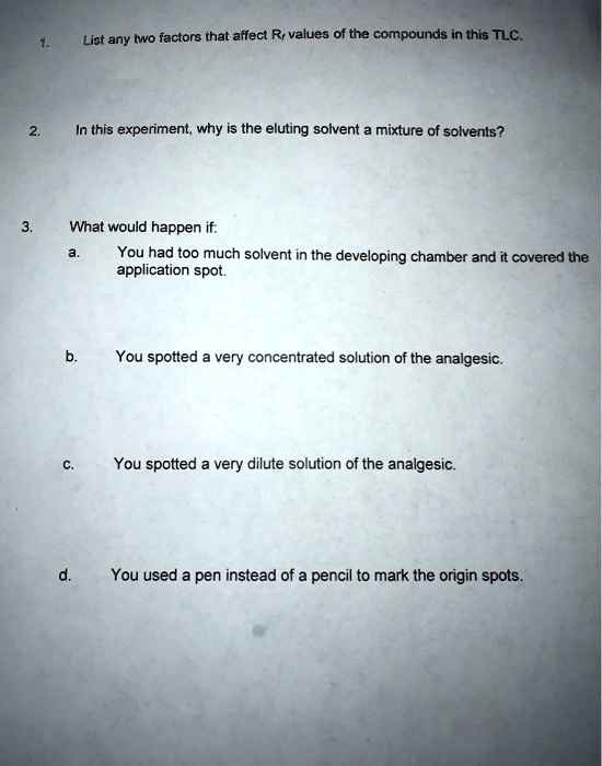 SOLVED List any two factors that affect Rr values of the compounds in
