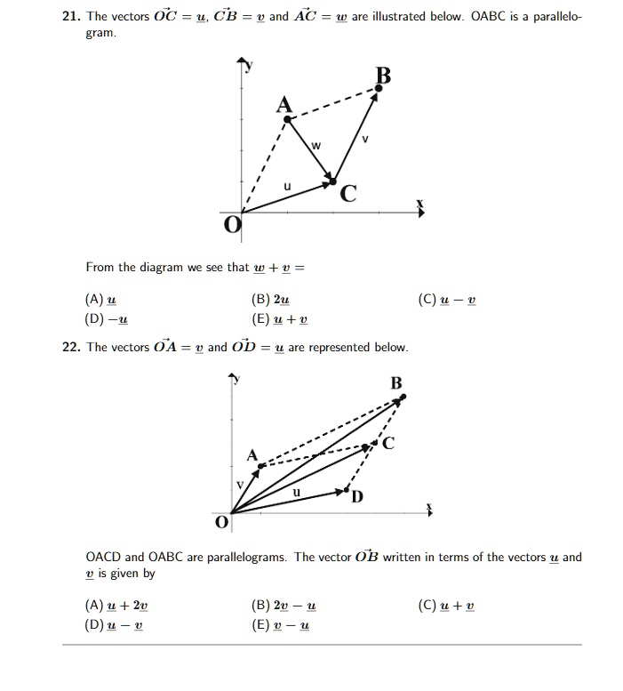 Solved 21 The Vectors Oc U Cb 0 And Ac W Are Illustrated Below Oabc Is A 6821