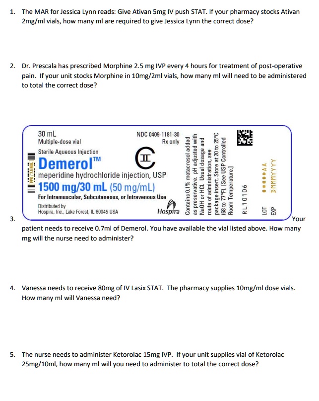 1 the mar for jessica lynn reads give ativan 5mg iv push stat if your ...