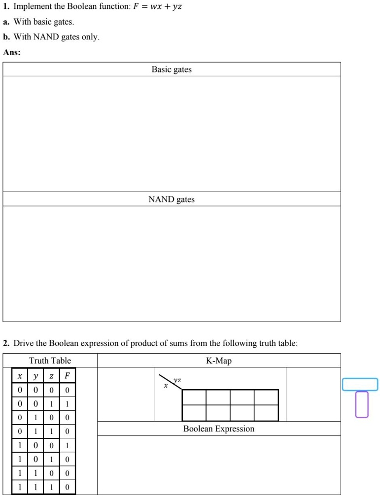 SOLVED: Implement the Boolean function: F = wx + yz a. With basic gates ...