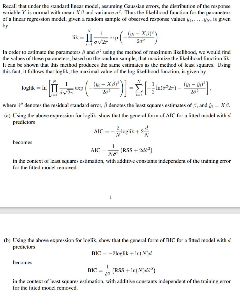 Solved recall that under the standard linear model assuming gaussian