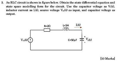 Solved An Rlc Circuit Is Shown In Figure Below Obtain The State