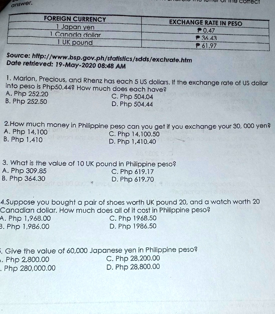 Canadian money deals to philippine peso