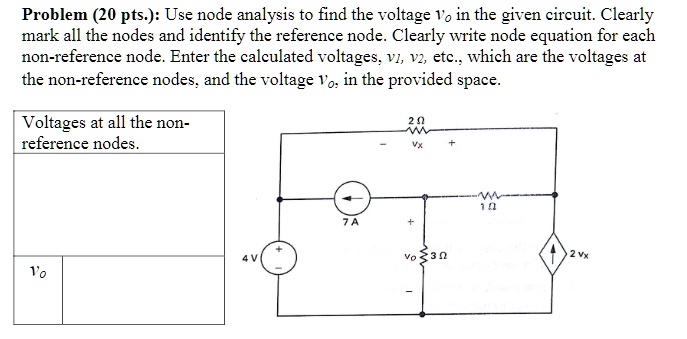 SOLVED: Problem (20 pts.): Use node analysis to find the voltage Vo in ...