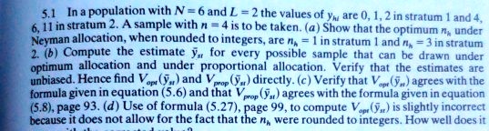 in population with n 6 and l 2 the values of yu are 0 2in stratum and 4 ...