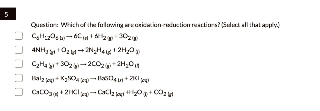 SOLVED Question Which of the following are oxidation reduction