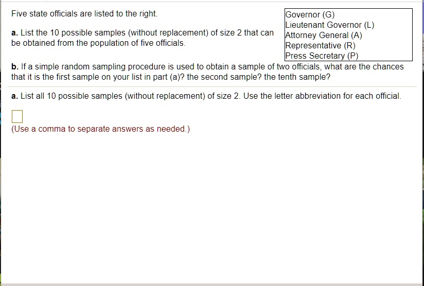 Five state officials are listed to the right Governor Lieutenant Governor (L) List the 10