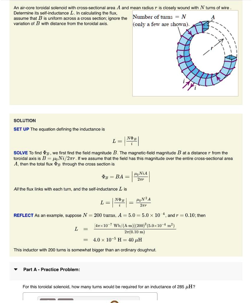 SOLVED An aircore toroidal solenoid with crosssectional area A and