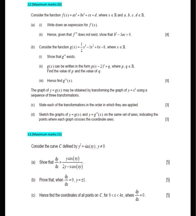 Solved 12 Maximum Marks Consider The Functon F X Ar Br A D Where A And A B A D03 Wnte Dow An Expression Tr F T Hence Given That Does Not Erist Show Inat