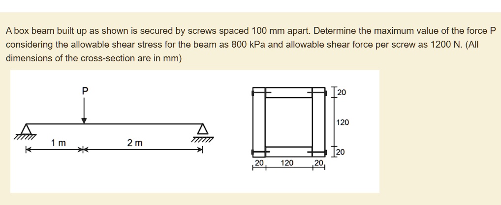 An box beam, built up as shown, is secured by screws spaced 100 mm ...