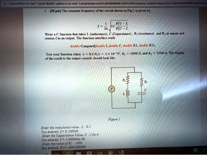 SOLVED The resonant frequency of the circuit shown in Fig.1 is given