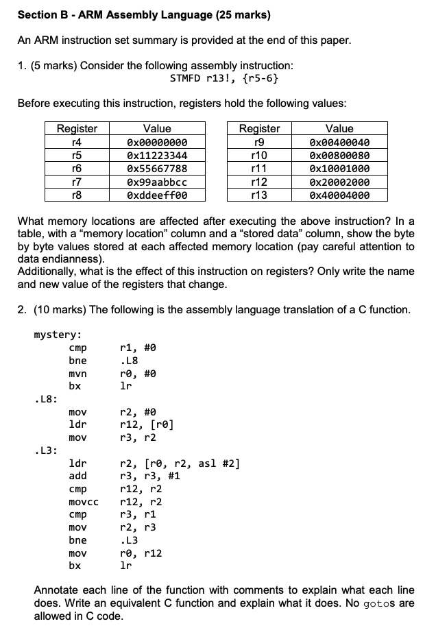 SOLVED Section B ARM Assembly Language 25 marks An ARM