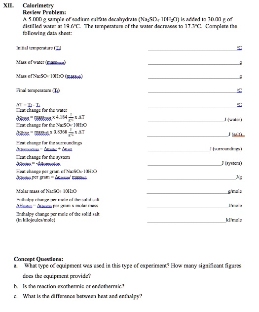 XII_Calorimetry Review Problem OOu sample of sodium … SolvedLib