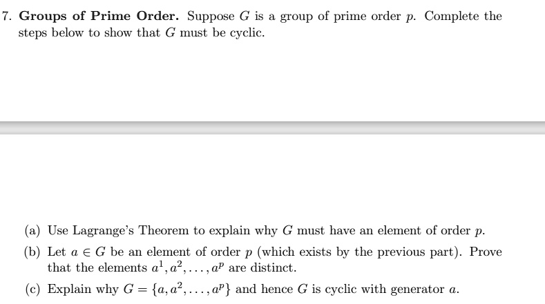 groups of prime order suppose g is group of prime order p complete the ...