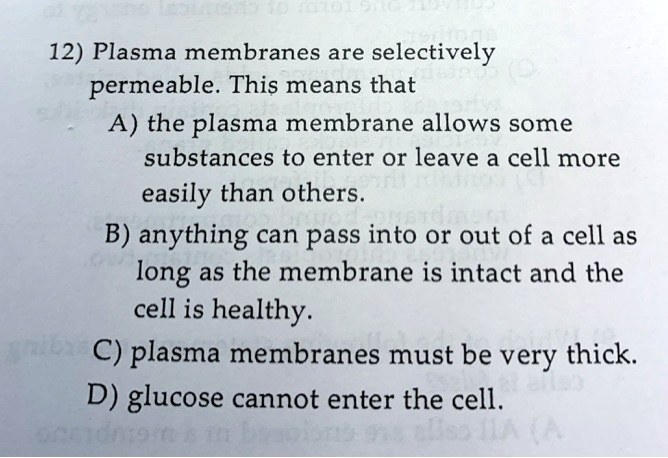 SOLVED: 12) Plasma Membranes Are Selectively Permeable: This Means That ...