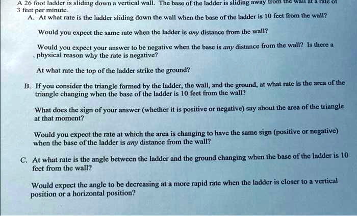 SOLVED: A 26-foot ladder is sliding down a vertical wall. The base of ...