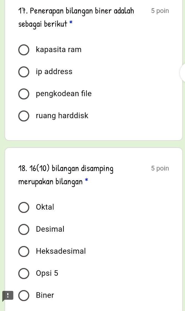 SOLVED: kuy lah yang pintar TI 17. Penerapan bilangan biner adalah ...