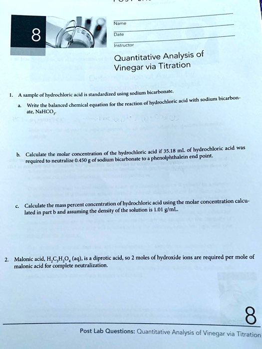 SOLVED 8 Intamcoi Quantitative Analysis of Vinegar via Titration