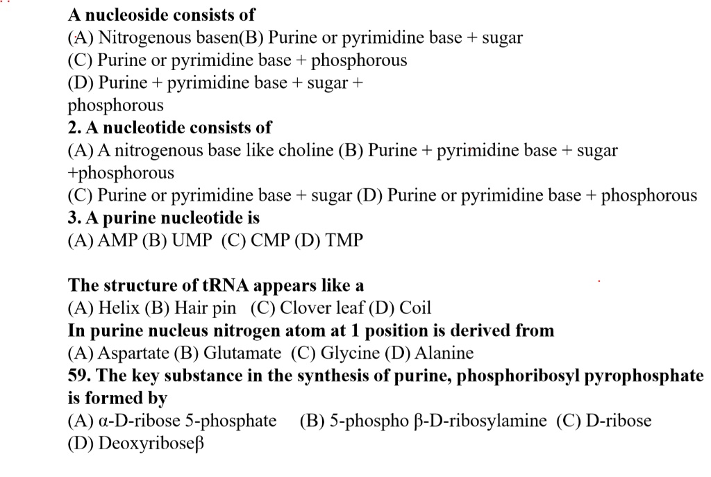 SOLVED: A Nucleoside Consists Of Nitrogenous Basen(B) Purine Or ...