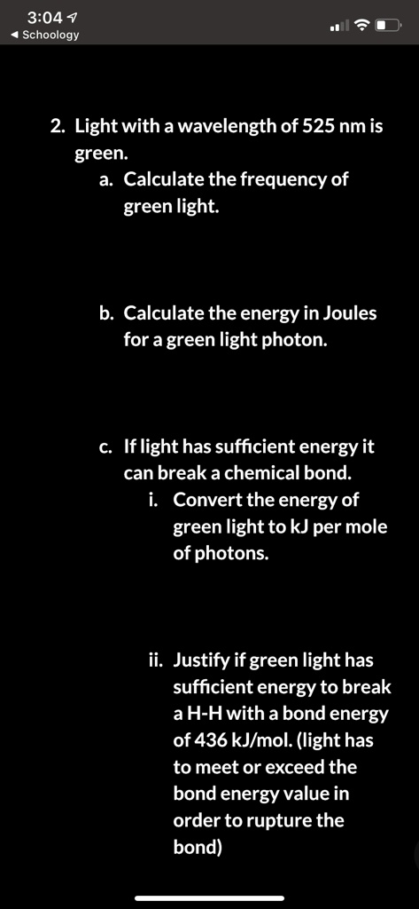 calculate the energy of a photon of green light