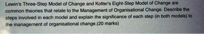 Solved Lewin S Three Step Model Of Change And Kotter S Eight Step