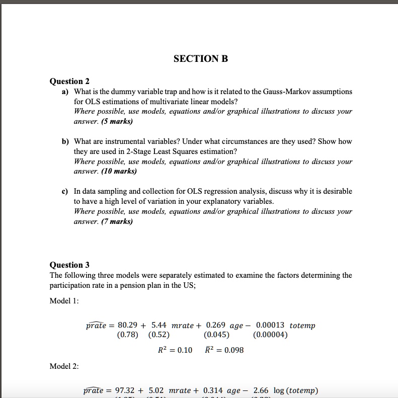 SOLVED SECTION B Question 2 What is the dummy variable trap and how
